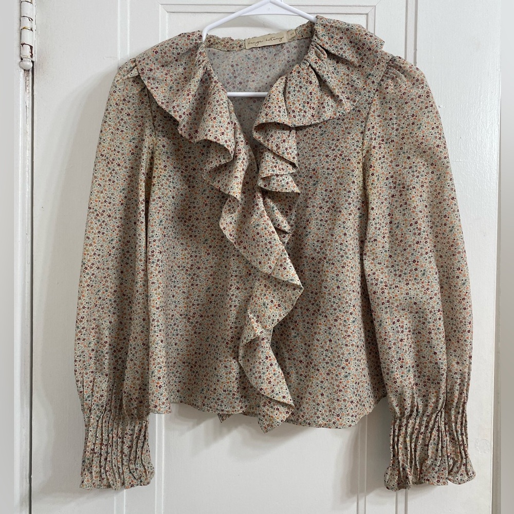Floral ruffle front blouse
